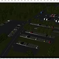 Eco Friendly Spacious Parking Lot With Parked Cars Trees Grass And Trucks