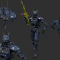 Colorful Sci-Fi Mecha Characters With Blue Orange Armor And Yellow Weapons