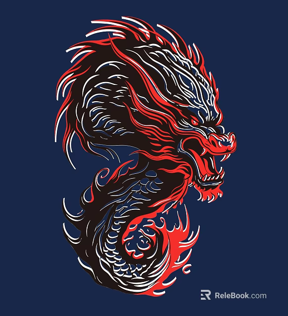 Stylish Dragon Design Wall Decor With Red Black White And Navy Blue Background 3d model 