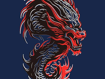 Stylish Dragon Design Wall Decor With Red Black White And Navy Blue Background 3d model