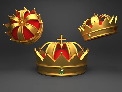 Golden Crown Jewelry With Red Accents Green Gemstones And Cross Design 3d model