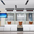 Modern Bank Lobby Interior With Seating Area Sofa Chairs Service Counters And Screens