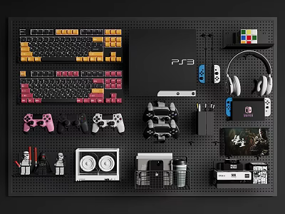 Gaming Digital Gear Setup With PS5 Keyboard Headphones Controllers Nintendo Switch And Camera 3d model