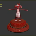 Cartoon Cat Character With Black White Fur Red Nose Standing On Red Round Platform
