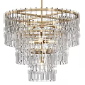 Elegant Modern Chandelier With Gold Frame Crystal Accents And Multi Tiered Structure
