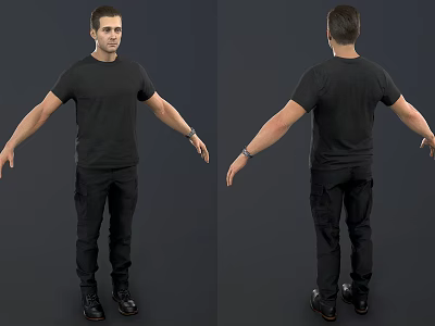 Man In Black T shirt And Pants With Arms Outstretched Front Back Views 3d model