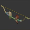 Traditional Decorative Bow Weapon Featuring Green Limbs Bone Like Ends And Metal Accents