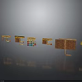 Golden 3D Letters And Symbols Metal On Black Background With Reflective Surfaces And Colorful Squares