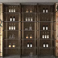 Elegant Wine Cabinet With Metal Frame Shelves Holding Wine Bottles And Glasses On Marble Backdrop