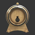 Traditional Wooden Barrel With Metal Hoops Tap And Wooden Stand Base