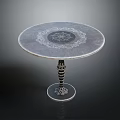 Elegant Round Furniture Table With Decorative Patterned Top And Spiral Carved Leg