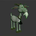 Cartoon White Goat Character With Brown Horns Collar Bell And White Beard Standing