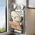 Wall Mounted Kitchen Storage Rack With Pot Lids Cutting Board And Plates