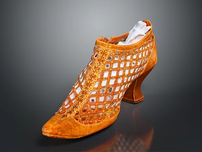 Elegant Orange High Heels With Grid Like Design And White Square Embellishments 3d model