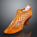 Elegant Orange High Heels With Grid Like Design And White Square Embellishments