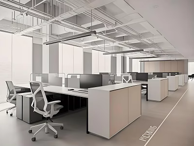 Modern Public Office Space With Open Workstations Ergonomic Chairs And Computers 3d model