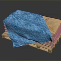 Stacked Wooden Stone Planks Covered With Blue Cloth On Dark Surface