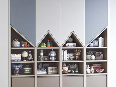 Modern Wardrobe Design With Geometric Compartments And Decorative Items Inside 3d model