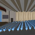 Modern Conference Room Interior With Blue Seats Lectern Screen Lighting Design And Wheelchair Access