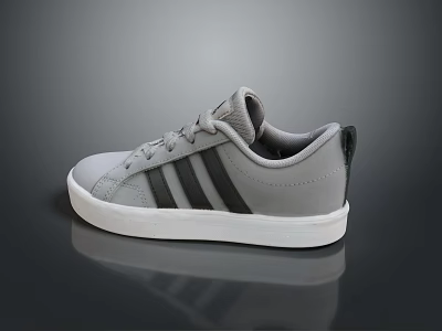 Gray Casual Sneakers With Black Stripes And White Sole Design 3d model
