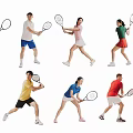 Group of People Playing Tennis in Various Dynamic Action Poses