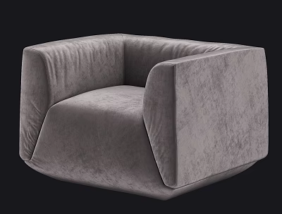 Modern Gray Velvet Single Seater Sofa With Geometric Design And Comfortable Cushion 3d model