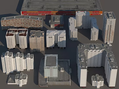 Various Building Models Featuring High Rise Low Rise Structures And Diverse Architectural Designs 3d model
