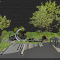 Roof Garden Design With Lush Green Plants Decorative Moon Sculpture And Stone Pathway