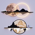 Modern Wall Lamp With Moon Mountain Silhouette Illuminated Ring And Tree Design 3d model