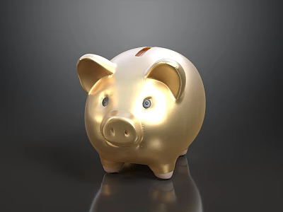 Golden Piggy Bank Ornament Decoration Set With Shiny Metallic Finish For Home Decor 3d model