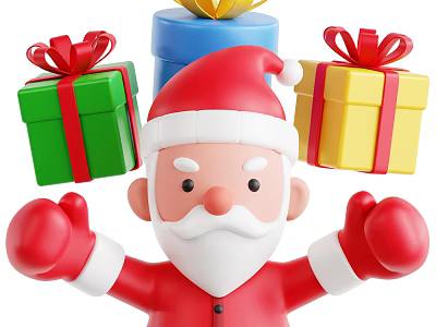 Festive Christmas Decorative Ornament Set with Santa Figurine Colorful Gift Boxes Red Bows 3d model