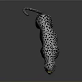 Detailed Spotted Leopard with Red Eyes in 3D Model Standing on Dark Background