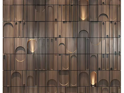 Wooden Decorative Wall With Geometric Shapes And Lighting 3d model