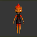 Game Movie Character With Flame Hair In Cartoon Style Black Dress And Yellow Details