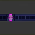 Cartoon Scene Of Futuristic Sci Fi Corridor With Purple Lighting Symmetric Structures And Blue Floor
