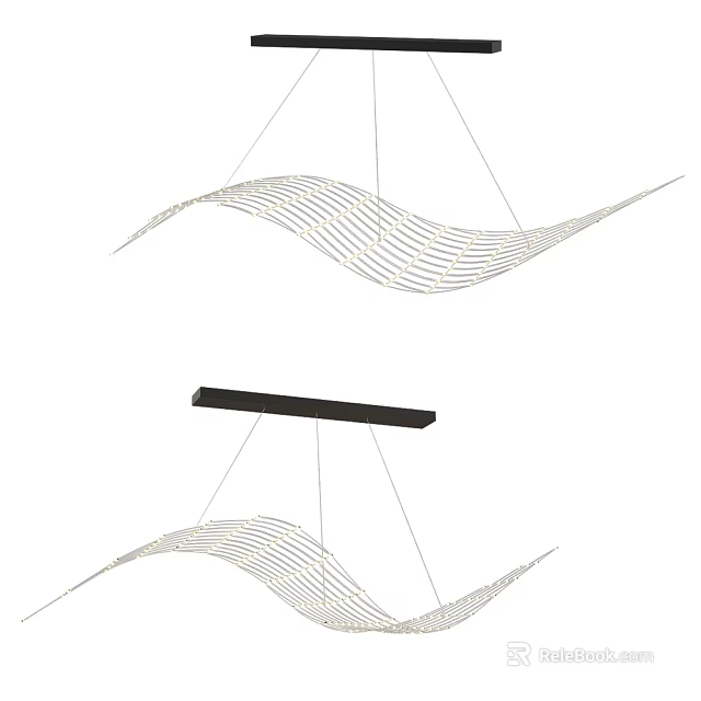 Modern Wavy Striped Chandelier With Suspended Design And Black Bar 3d model 