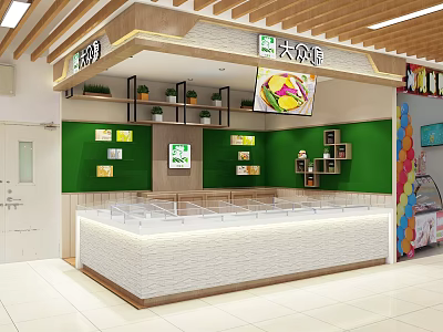 Modern Shopping Mall Store With Green Walls Display Counter And Fruit Dessert Showcase 3d model