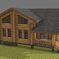Rustic Log Cabin Exterior With Gabled Roof Wooden Stairs And Stone Foundation