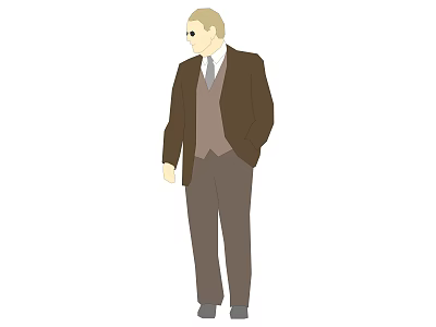 Game and Movie Character in Formal Brown Suit with Vest and Tie Standing 3d model