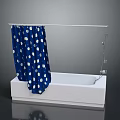 White Bathtub With Blue Polka Dot Shower Curtain And Chrome Shower Rod