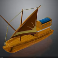 Traditional Orange Boat Featuring Orange Sail Blue Cabin And Ropes