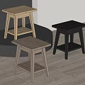 Three Simple Modern Wooden Stools in Different Colors for Home Interior Use 3d model