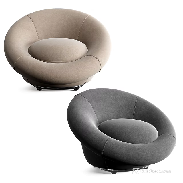 Modern Stylish Single Sofa with Light Brown and Dark Gray Round Curved Upholstered Seat Design 3d model 