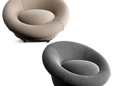 Modern Stylish Single Sofa with Light Brown and Dark Gray Round Curved Upholstered Seat Design 3d model
