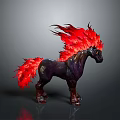 Mythical Black Horse with Fiery Red Mane Tail and Feather Like Details in Fantasy Design