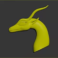 Stylized 3D Dragon Character Head Featuring Orange White Color Brown Horns and Green Eyes