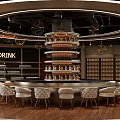 Elegant Liquor Store Interior With Circular Bar Counter And Multi Layered Wine Racks 3d model