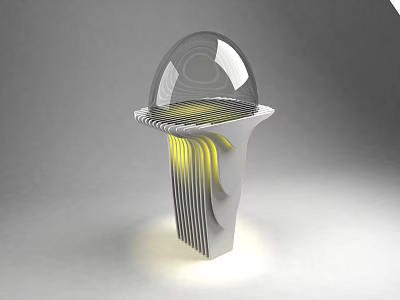 Modern Display Shelf Design With Transparent Dome Striped Base And Yellow Lighting 3d model