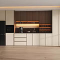 Elegant Modern Wine Cabinet With Glass Shelves And Warm Interior Lighting