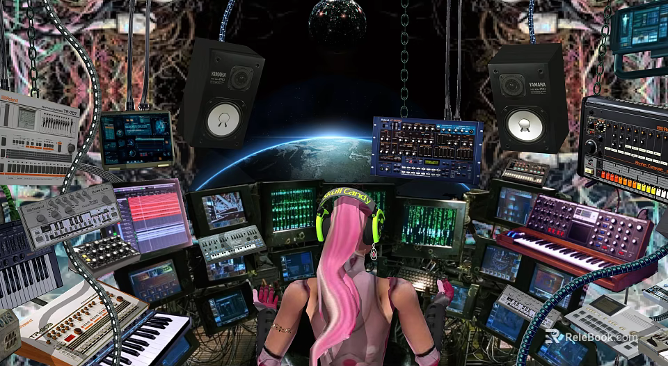 Professional Commercial Audio Equipment For Music Production With Mixing Consoles Displays And Speakers 3d model 